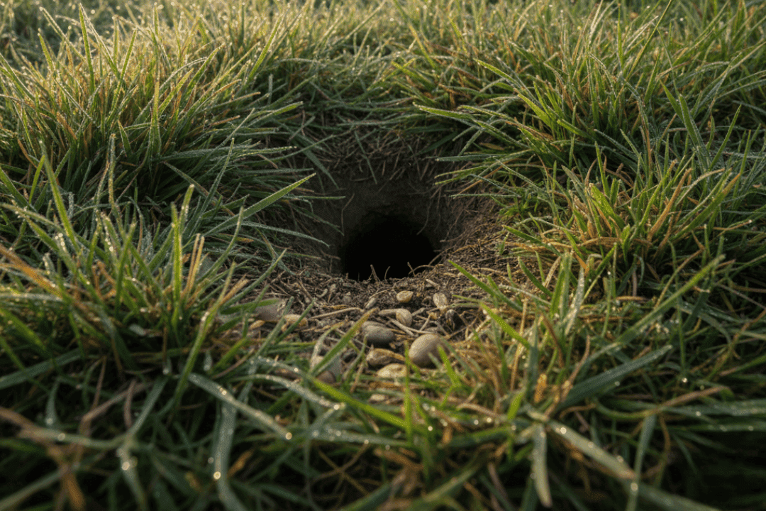 Rattenhol in het gras